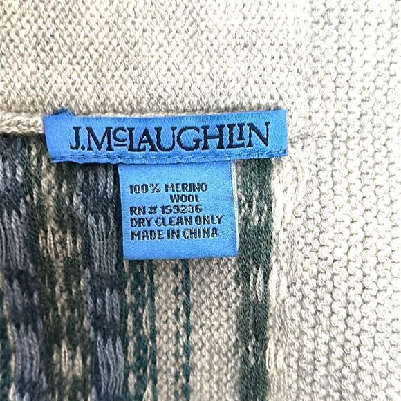 J.Mclaughlin Arthur Wool Knit Long Scarf Gray Blue White Fair Isle Pattern - Picture 8 of 8